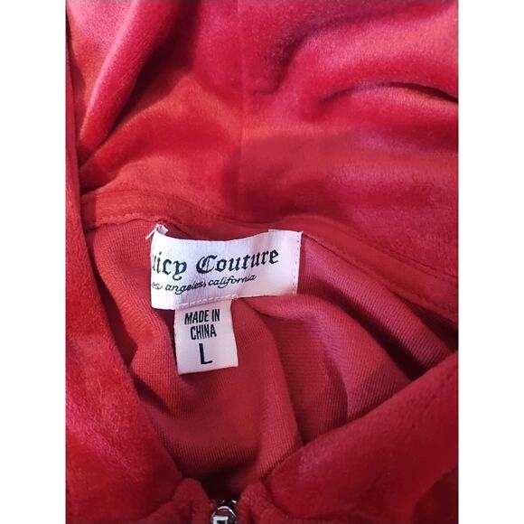 Juicy Couture Red Jeweled Y2K Hooded Velour Tracksuit Set Jacket (L) Pants (XXL) - Picture 9 of 12